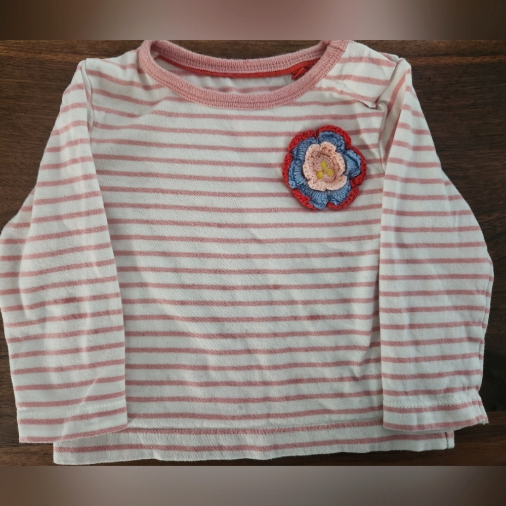 ❤️ 3/$15! Striped Pink and White Kids Shirt with Floral Patch